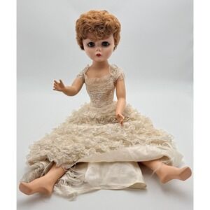 Vintage 1960s Doll Red Hair Sleep Eyes Lace Dress Display Piece 24" Beautiful